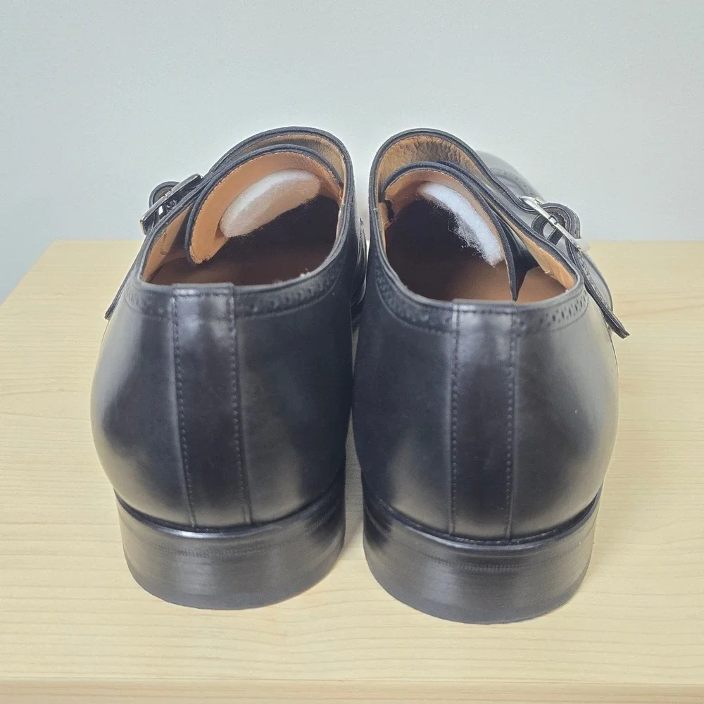 Mezlan Forest Black Leather Single Monk Strap Wingtip Dress Shoes Mens 12 M